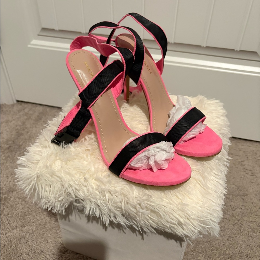 Shoe Republic LA Vibrant Pink and Black Strappy Heels